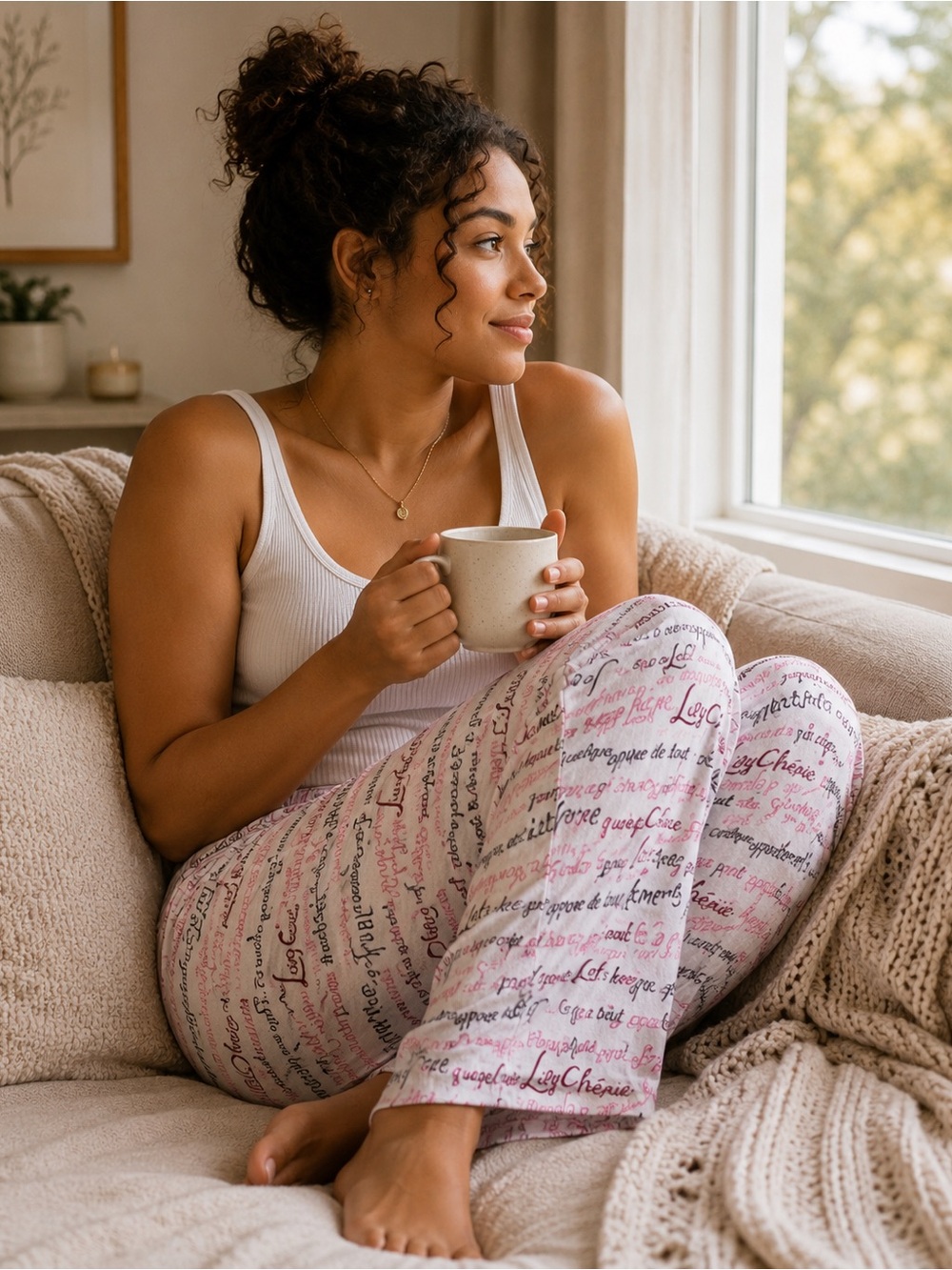 Joe Fresh Pink & Black Script Pajama Pants